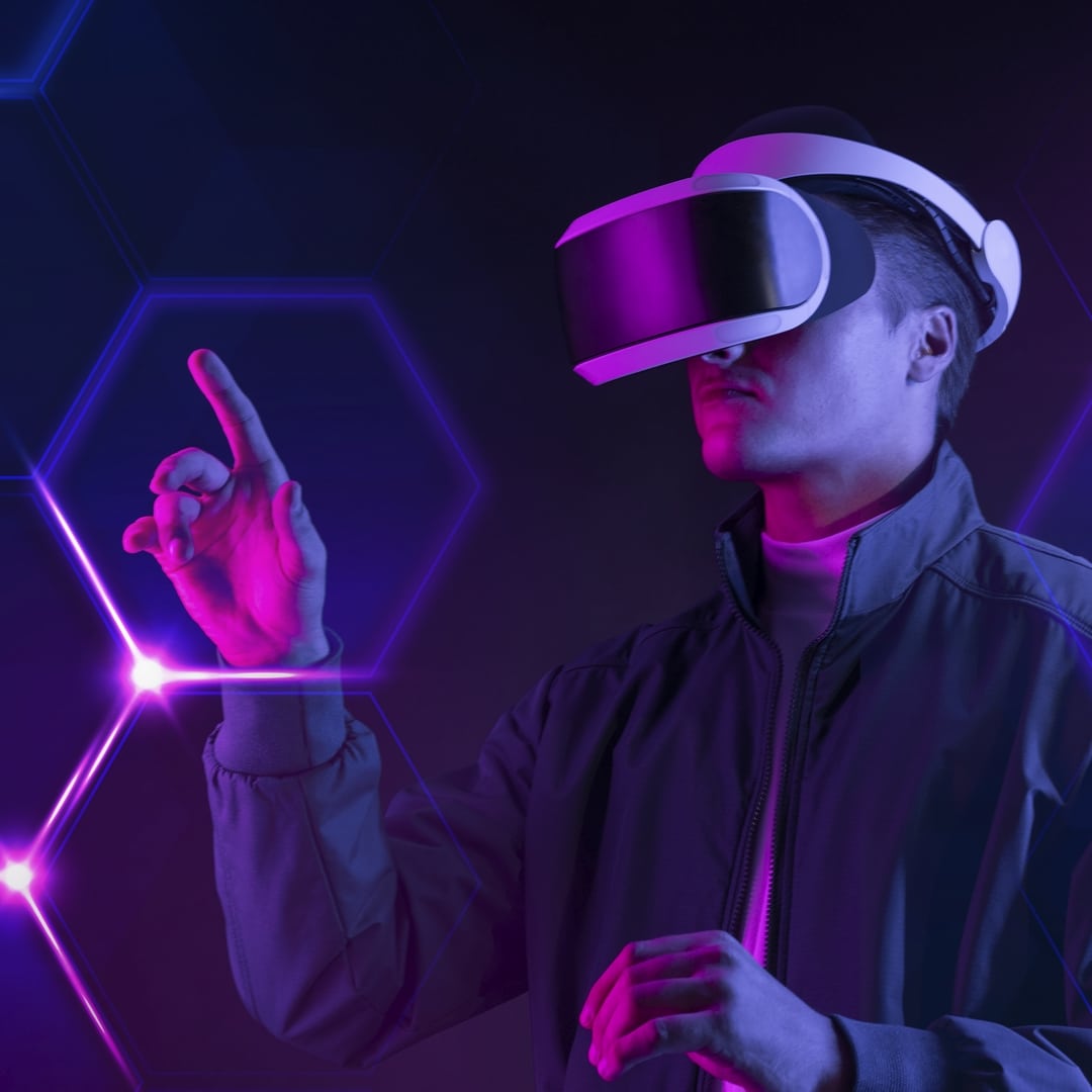 Homem e mulher usam VR estão jogando o jogo no metaverso