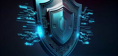 Security shield glows blue, symbolizes safety and encryption ,generative artificial intelligence